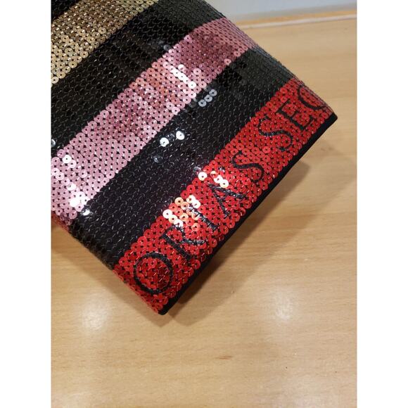 VICTORIA'S SECRET BLACK SEQUIN STRIPE WEEKENDER BAG GETAWAY CARRY ON LARGE TOTE - Picture 6 of 8